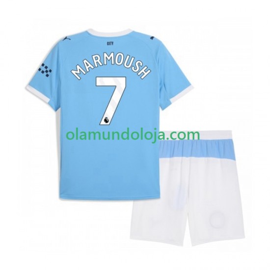 Camisola Manchester City Omar Marmoush 7 Criança Equipamento Primeiro 2025-2026 Manga Curta